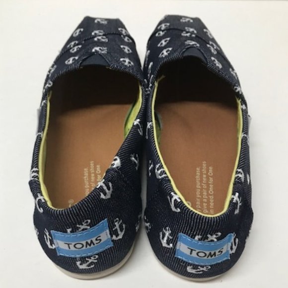 TOMS Navy Blue & White Anchor Embroidered Alpargata Slip-ons - Picture 12 of 16
